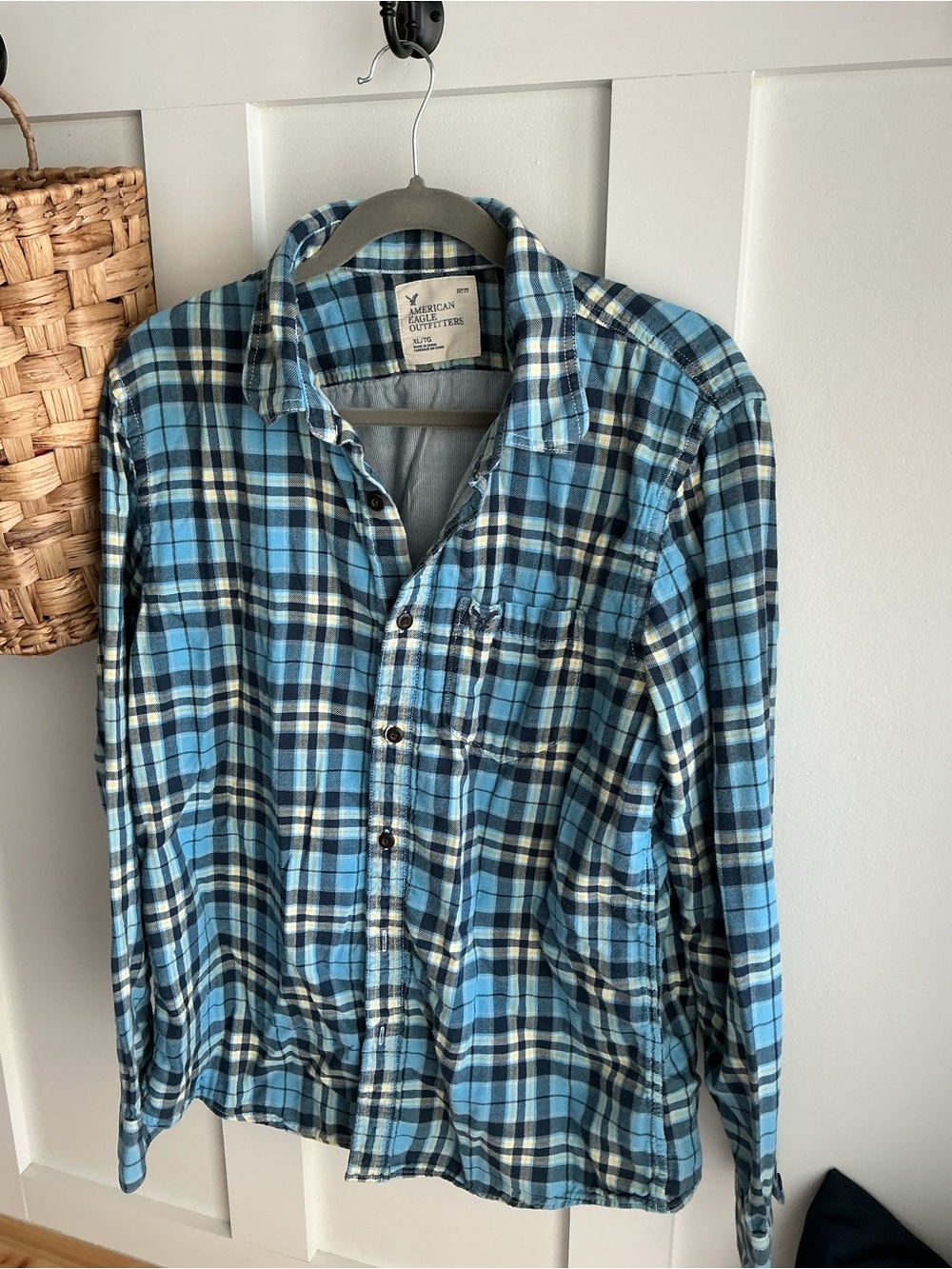 American Eagle Outfitters Blue Plaid Button-Down Shirt - Men's